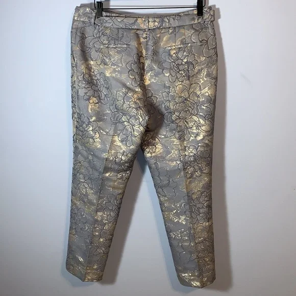 Tahari Arthur S Levine periwinkle Blue Gold silver metallic jacquard pants 10P - Picture 6 of 11